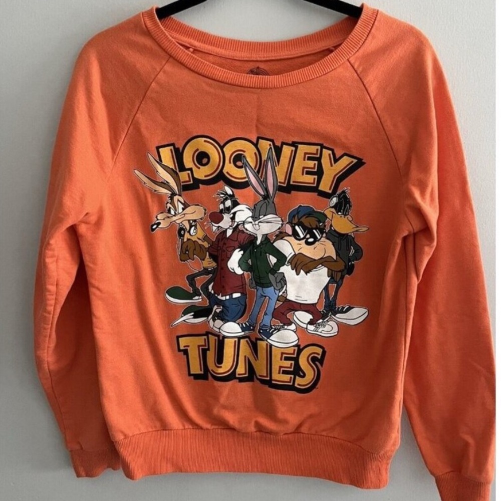 Looney Tunes Bugs Bunny VTG Orange Graphic Print Crew Neck Youth Large Sweater